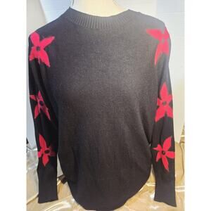 Academia Aaeda Black S Knit Sweater Flower Embroidered Lightweight Women Preppy